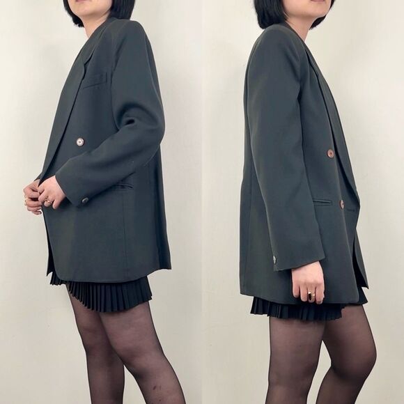 Vintage Saville Dark Green Double Breasted Wool Blended Blazer - Picture 4 of 8